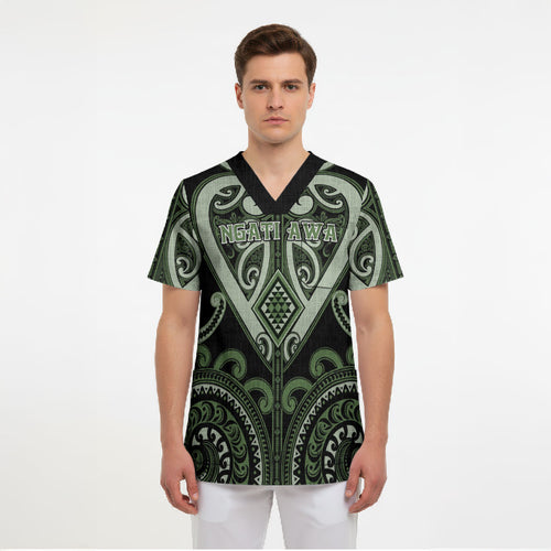 Custom Aotearoa Ngati Awa Scrub Top Maori Tribal Pattern