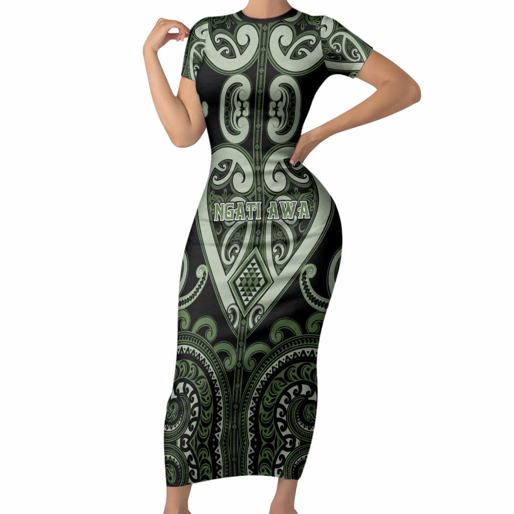 Custom Aotearoa Ngati Awa Short Sleeve Bodycon Dress Maori Tribal Pattern