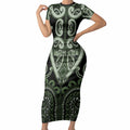 Custom Aotearoa Ngati Awa Short Sleeve Bodycon Dress Maori Tribal Pattern