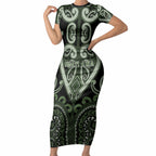 Custom Aotearoa Ngati Awa Short Sleeve Bodycon Dress Maori Tribal Pattern