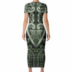 Custom Aotearoa Ngati Awa Short Sleeve Bodycon Dress Maori Tribal Pattern