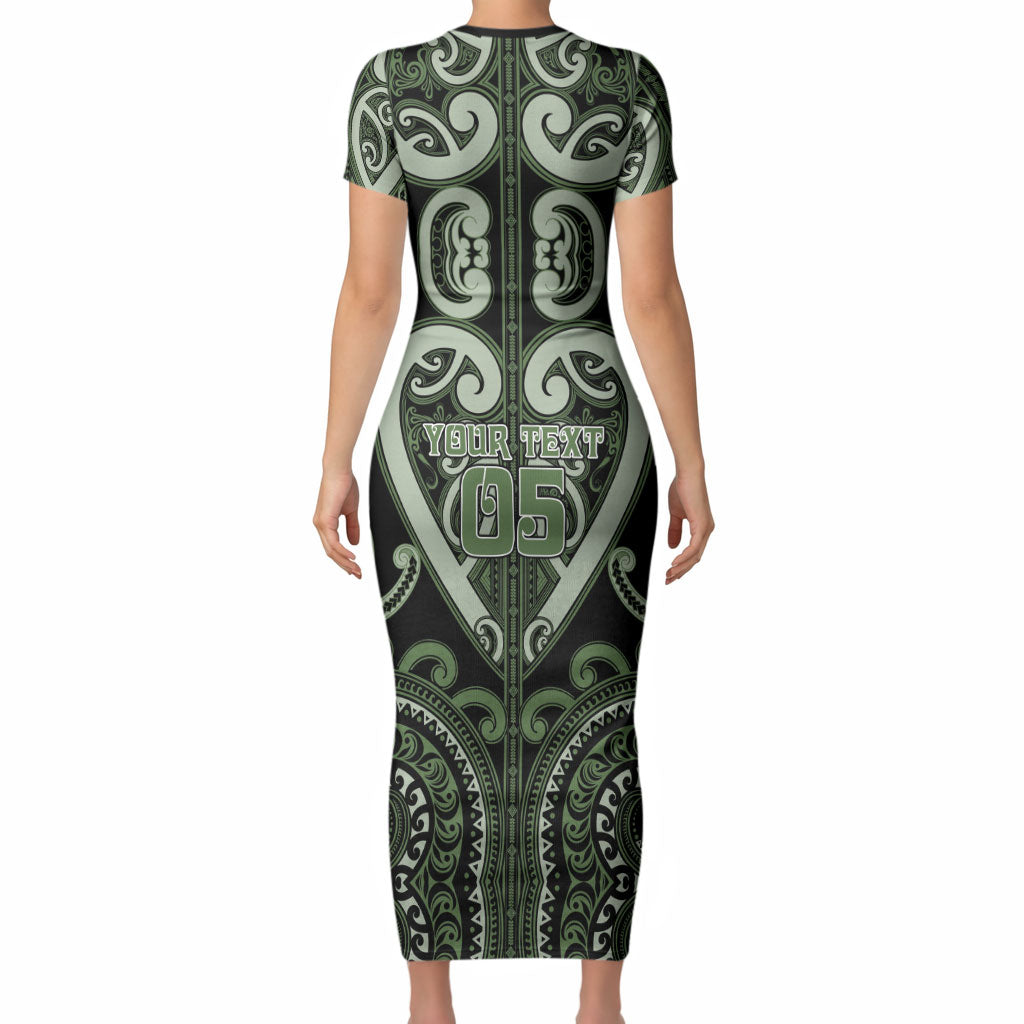 Custom Aotearoa Ngati Awa Short Sleeve Bodycon Dress Maori Tribal Pattern
