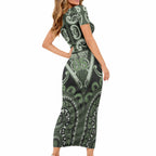 Custom Aotearoa Ngati Awa Short Sleeve Bodycon Dress Maori Tribal Pattern