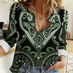 Custom Aotearoa Ngati Awa Women Casual Shirt Maori Tribal Pattern