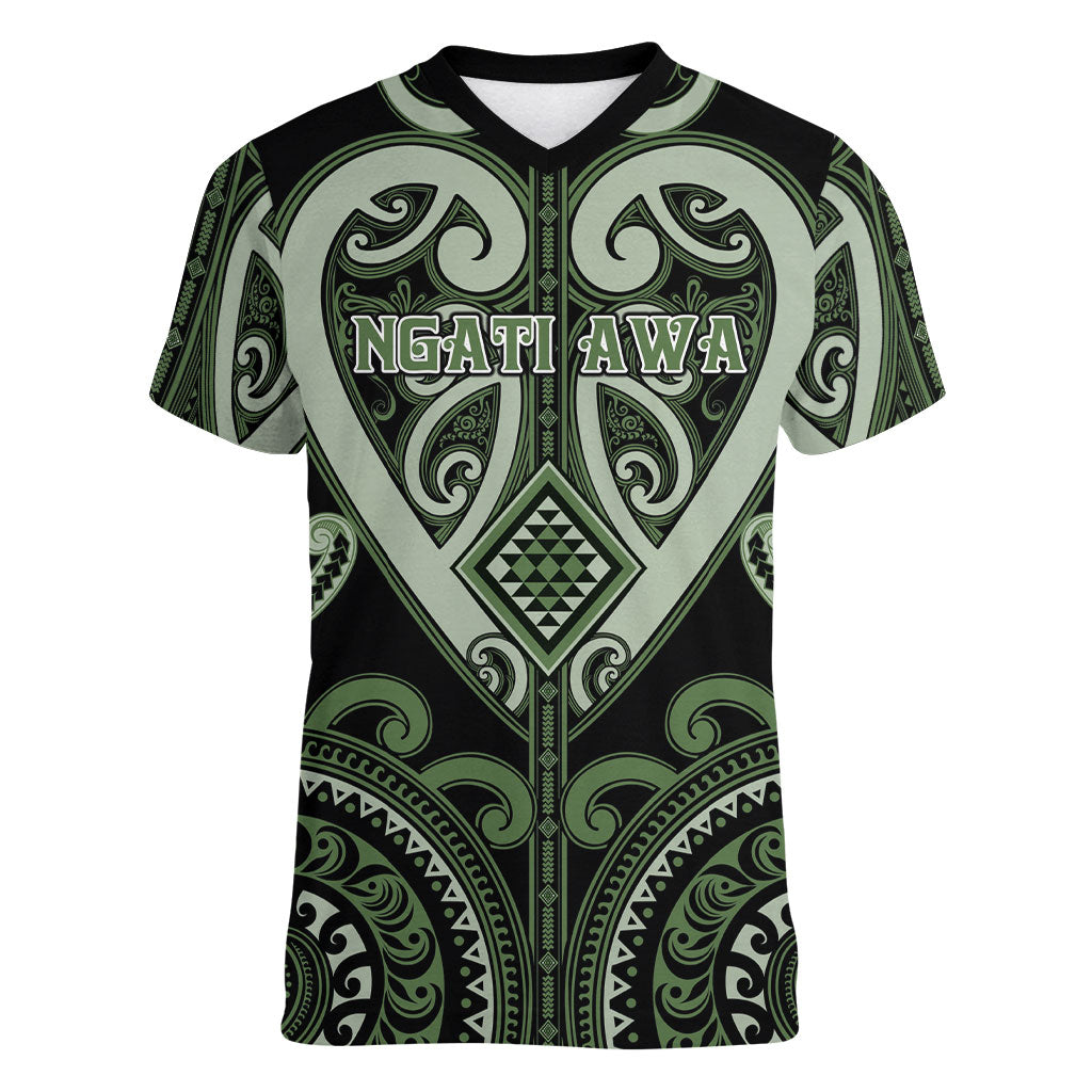 Custom Aotearoa Ngati Awa Women V-Neck T-Shirt Maori Tribal Pattern