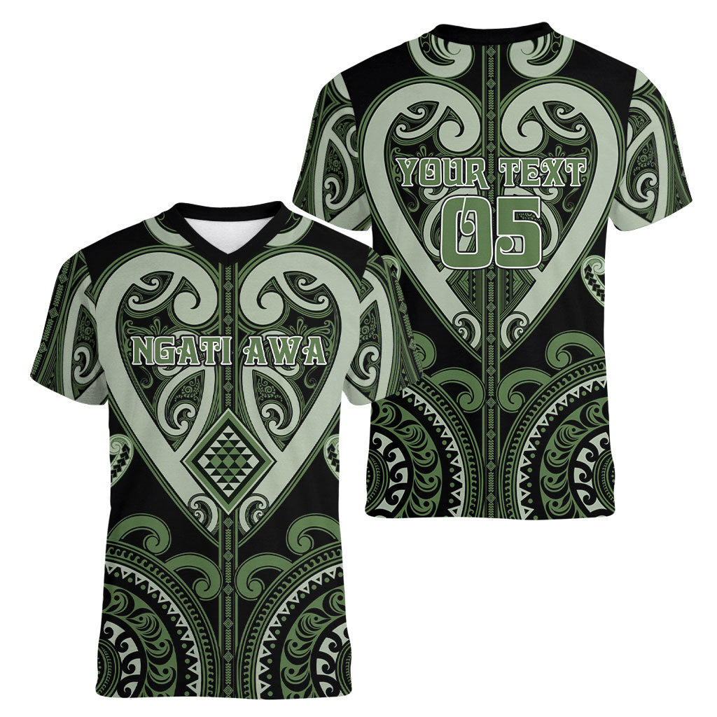 Custom Aotearoa Ngati Awa Women V-Neck T-Shirt Maori Tribal Pattern