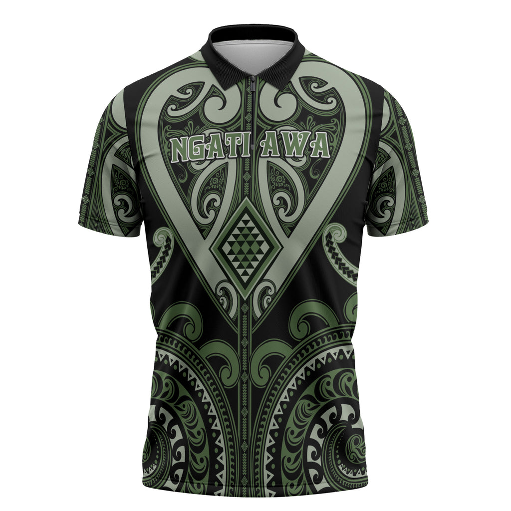 Custom Aotearoa Ngati Awa Zipper Polo Shirt Maori Tribal Pattern