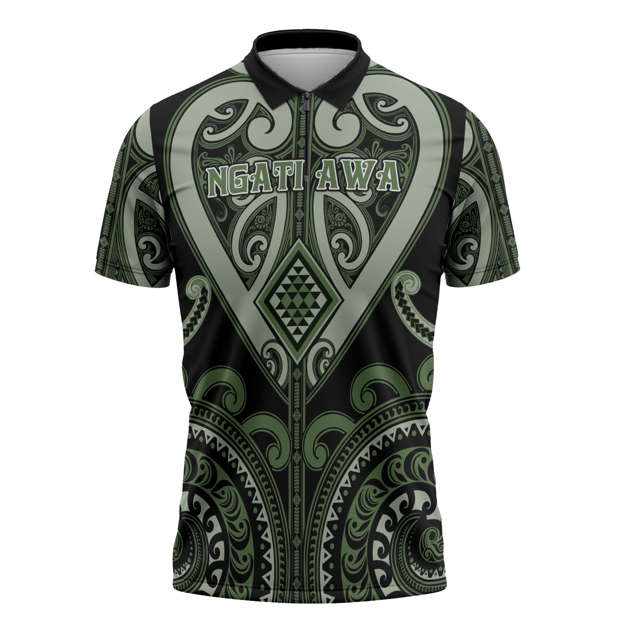 Custom Aotearoa Ngati Awa Zipper Polo Shirt Maori Tribal Pattern
