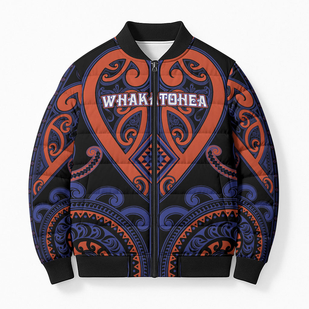 Custom Aotearoa Whakatohea Bomber Puffer Jacket Maori Tribal Pattern