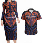 Custom Aotearoa Whakatohea Couples Matching Long Sleeve Bodycon Dress and Hawaiian Shirt Maori Tribal Pattern