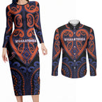 Custom Aotearoa Whakatohea Couples Matching Long Sleeve Bodycon Dress and Long Sleeve Button Shirt Maori Tribal Pattern