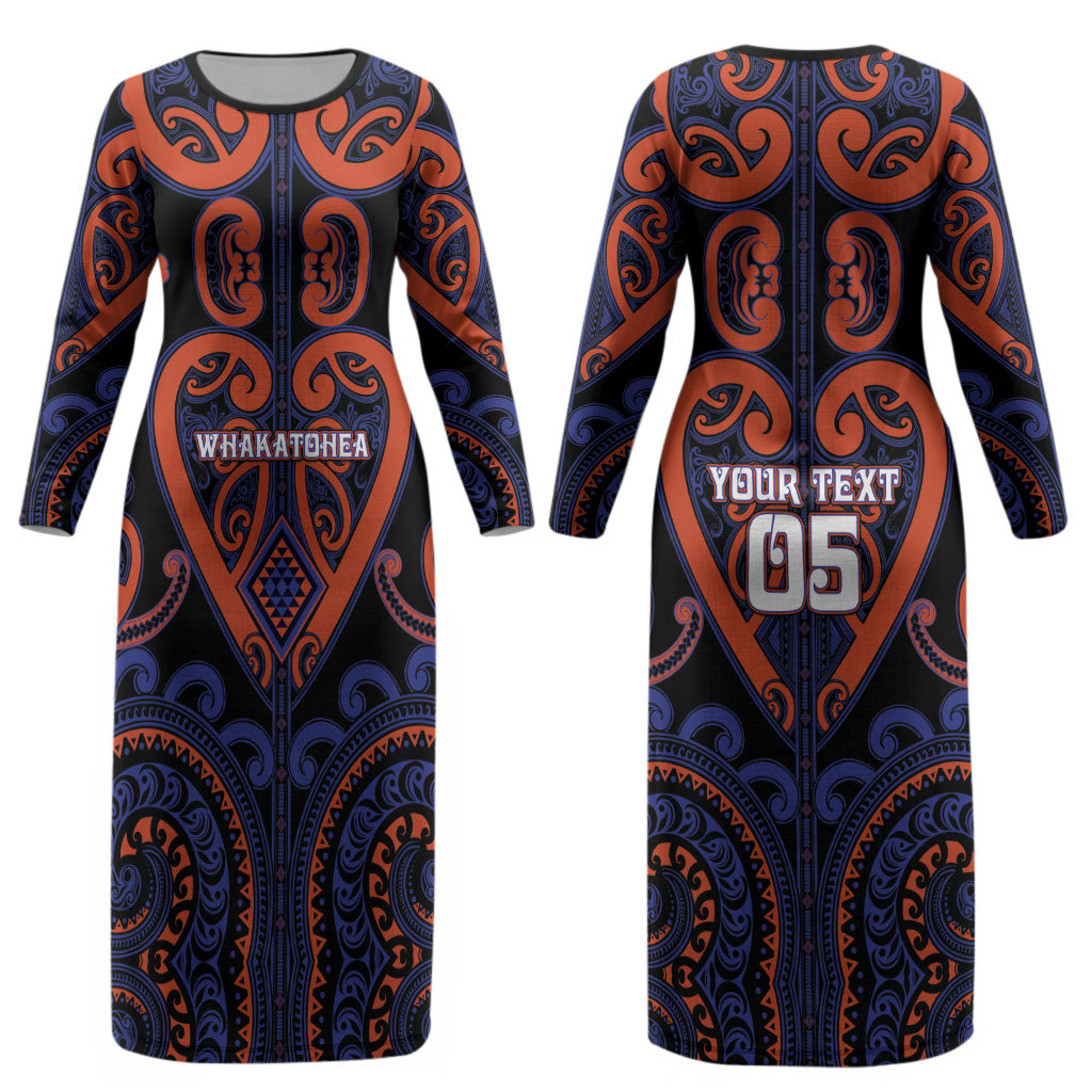 Custom Aotearoa Whakatohea Couples Matching Long Sleeve Bodycon Dress and Long Sleeve Button Shirt Maori Tribal Pattern
