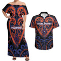 Custom Aotearoa Whakatohea Couples Matching Off Shoulder Maxi Dress and Hawaiian Shirt Maori Tribal Pattern