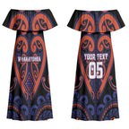 Custom Aotearoa Whakatohea Couples Matching Off Shoulder Maxi Dress and Hawaiian Shirt Maori Tribal Pattern