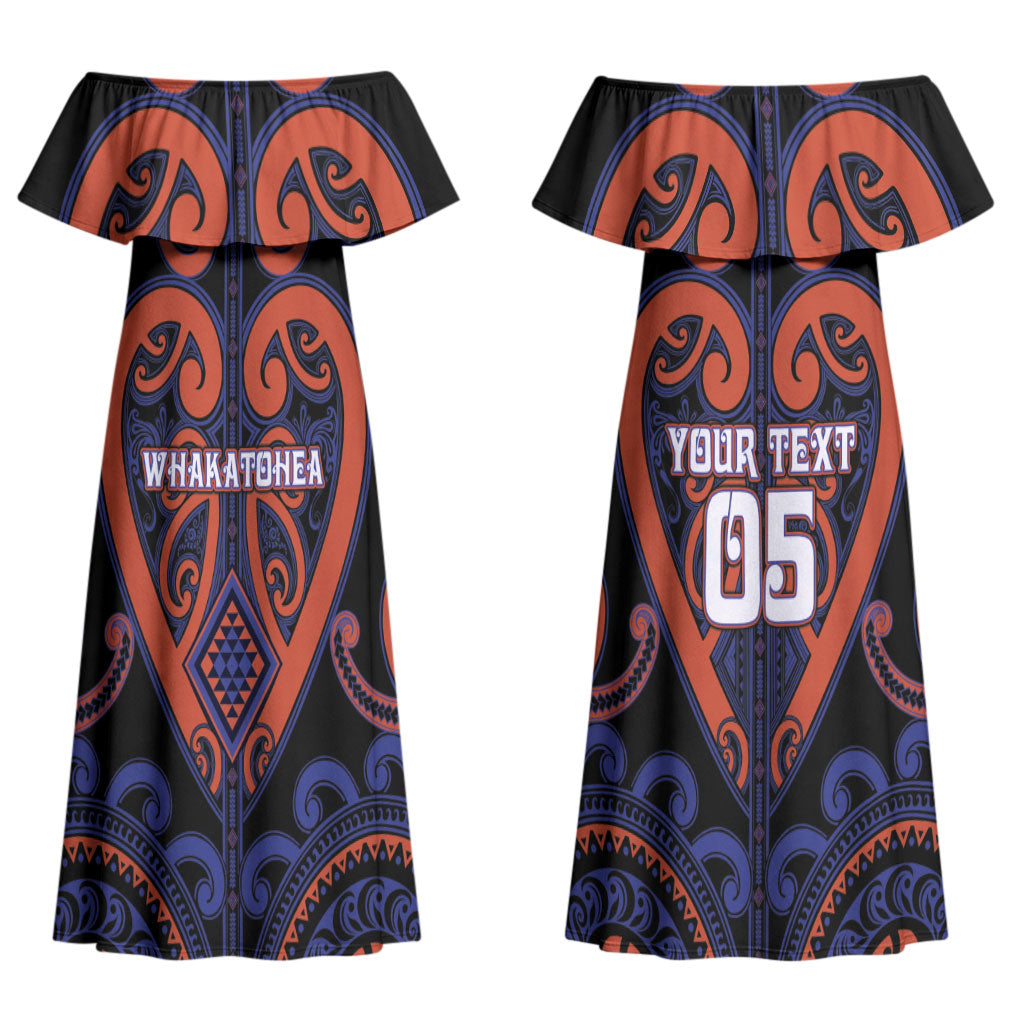 Custom Aotearoa Whakatohea Couples Matching Off Shoulder Maxi Dress and Long Sleeve Button Shirt Maori Tribal Pattern