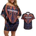 Custom Aotearoa Whakatohea Couples Matching Off Shoulder Short Dress and Hawaiian Shirt Maori Tribal Pattern