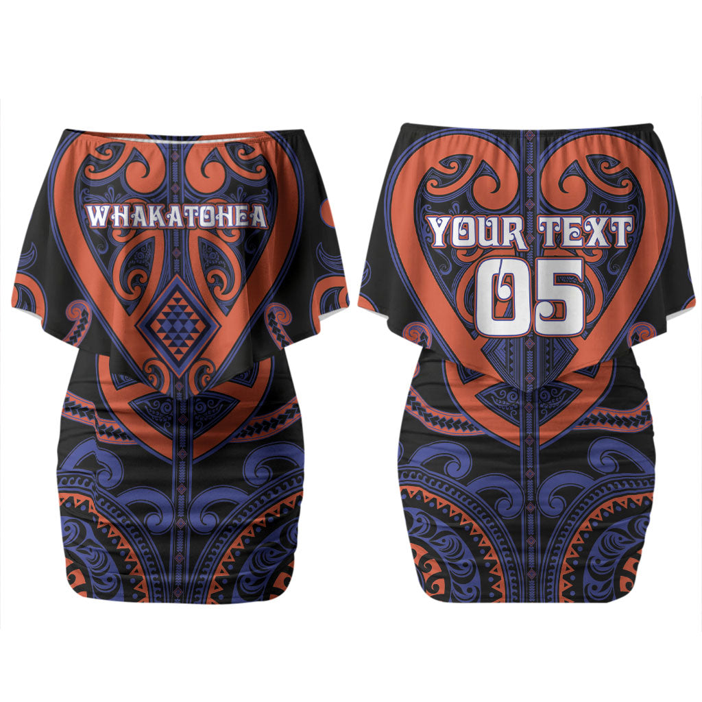 Custom Aotearoa Whakatohea Couples Matching Off Shoulder Short Dress and Long Sleeve Button Shirt Maori Tribal Pattern