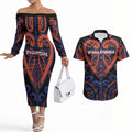 Custom Aotearoa Whakatohea Couples Matching Off The Shoulder Long Sleeve Dress and Hawaiian Shirt Maori Tribal Pattern