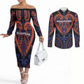 Custom Aotearoa Whakatohea Couples Matching Off The Shoulder Long Sleeve Dress and Long Sleeve Button Shirt Maori Tribal Pattern