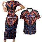 Custom Aotearoa Whakatohea Couples Matching Short Sleeve Bodycon Dress and Hawaiian Shirt Maori Tribal Pattern