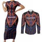 Custom Aotearoa Whakatohea Couples Matching Short Sleeve Bodycon Dress and Long Sleeve Button Shirt Maori Tribal Pattern