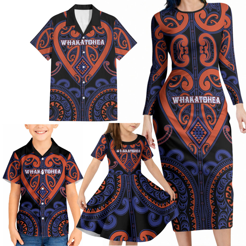 Custom Aotearoa Whakatohea Family Matching Long Sleeve Bodycon Dress and Hawaiian Shirt Maori Tribal Pattern