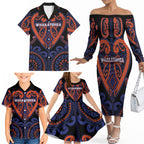 Custom Aotearoa Whakatohea Family Matching Off The Shoulder Long Sleeve Dress and Hawaiian Shirt Maori Tribal Pattern