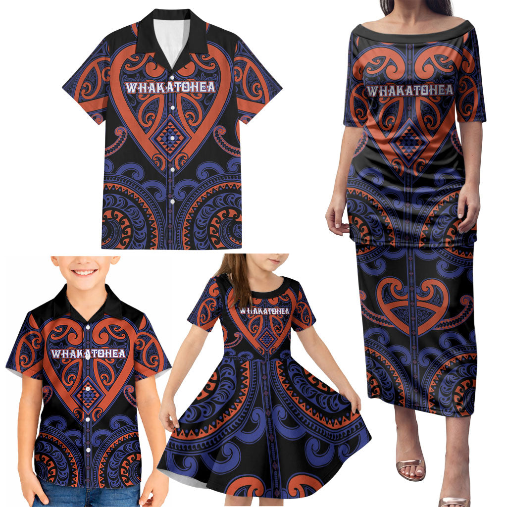 Custom Aotearoa Whakatohea Family Matching Puletasi and Hawaiian Shirt Maori Tribal Pattern
