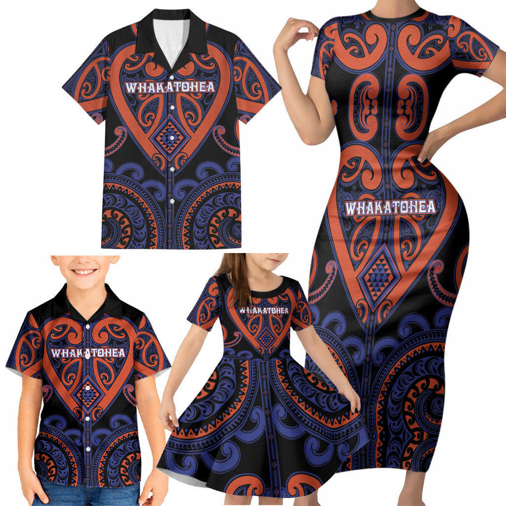 Custom Aotearoa Whakatohea Family Matching Short Sleeve Bodycon Dress and Hawaiian Shirt Maori Tribal Pattern