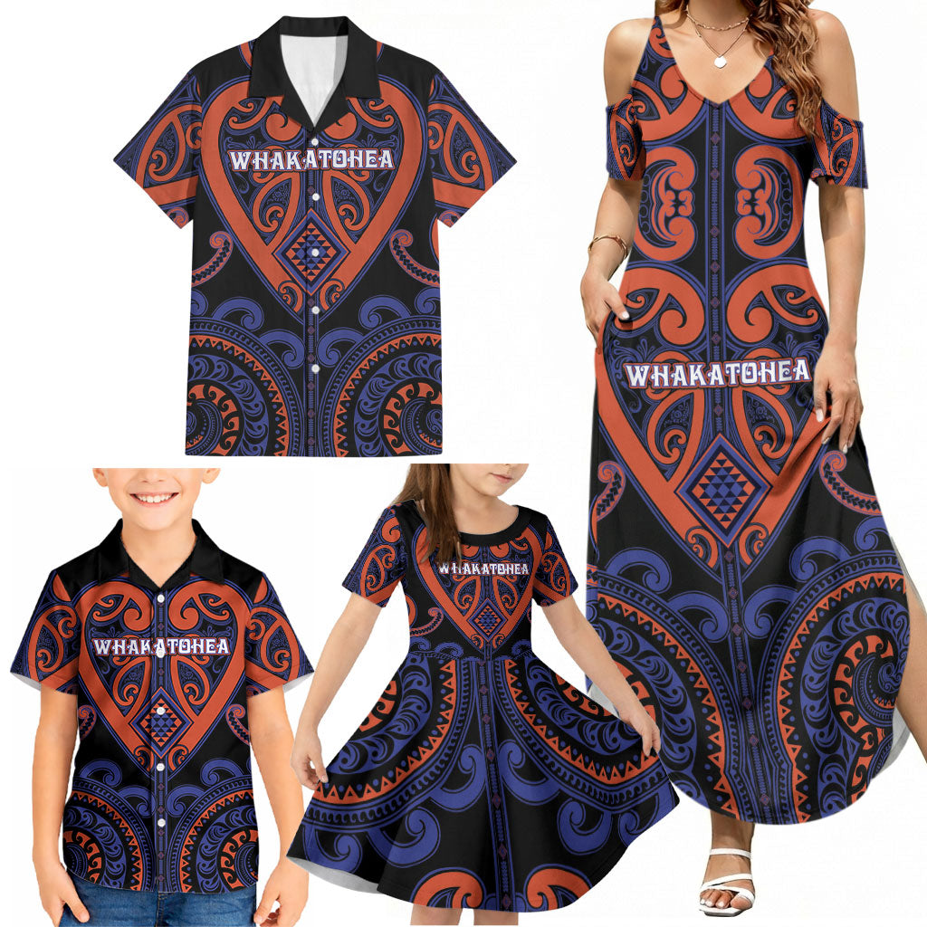 Custom Aotearoa Whakatohea Family Matching Summer Maxi Dress and Hawaiian Shirt Maori Tribal Pattern