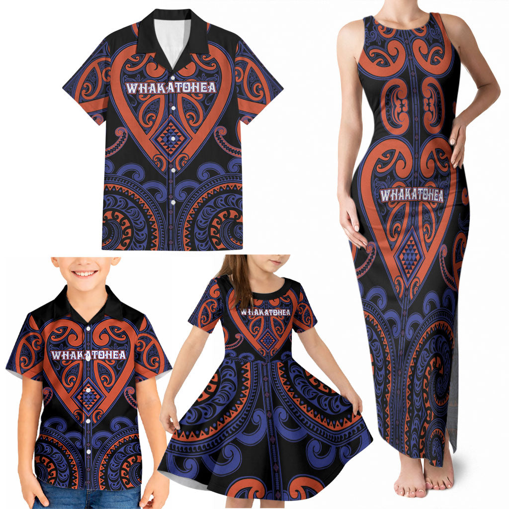 Custom Aotearoa Whakatohea Family Matching Tank Maxi Dress and Hawaiian Shirt Maori Tribal Pattern