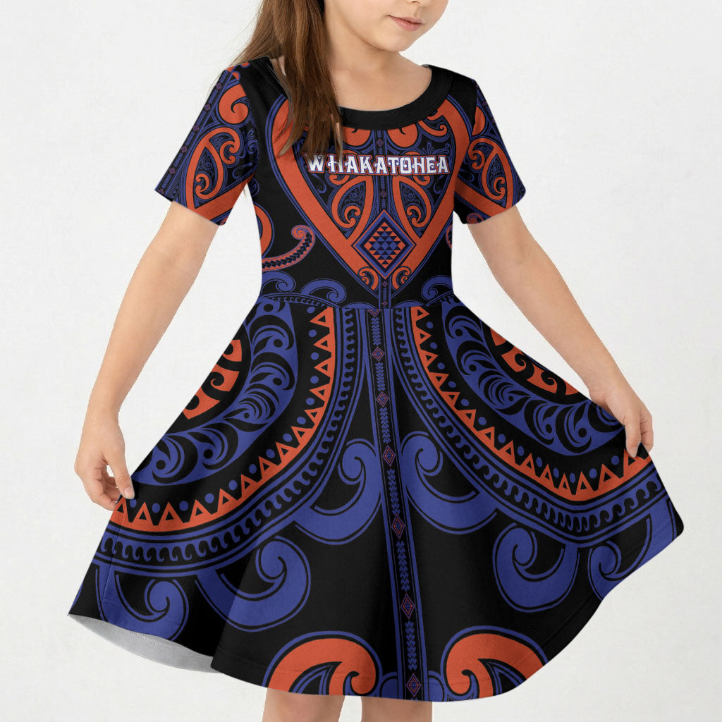 Custom Aotearoa Whakatohea Kid Short Sleeve Dress Maori Tribal Pattern