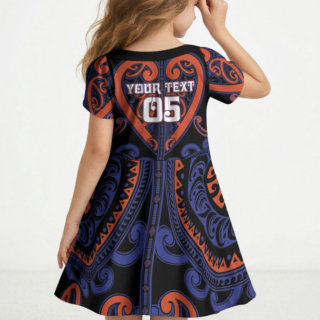 Custom Aotearoa Whakatohea Kid Short Sleeve Dress Maori Tribal Pattern