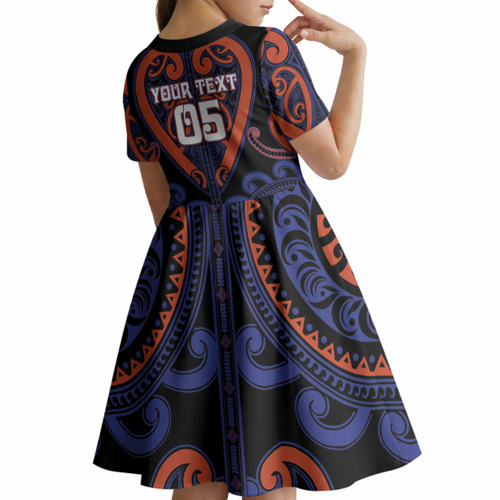 Custom Aotearoa Whakatohea Kid Short Sleeve Dress Maori Tribal Pattern