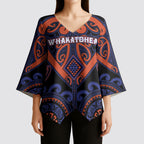 Custom Aotearoa Whakatohea Kimono Sleeve Blouse Maori Tribal Pattern