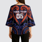 Custom Aotearoa Whakatohea Kimono Sleeve Blouse Maori Tribal Pattern