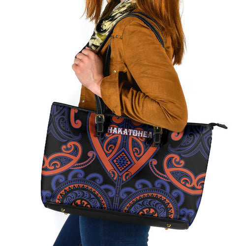 Aotearoa Whakatohea Leather Tote Bag Maori Tribal Pattern