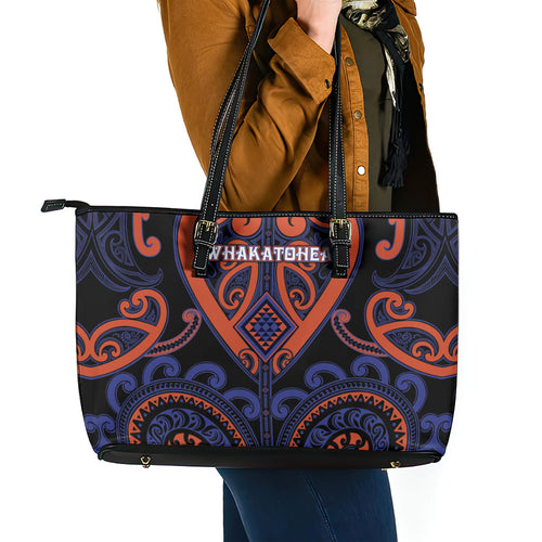 Aotearoa Whakatohea Leather Tote Bag Maori Tribal Pattern