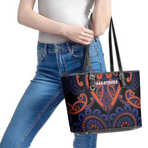 Aotearoa Whakatohea Leather Tote Bag Maori Tribal Pattern