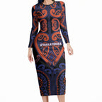 Custom Aotearoa Whakatohea Long Sleeve Bodycon Dress Maori Tribal Pattern