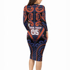 Custom Aotearoa Whakatohea Long Sleeve Bodycon Dress Maori Tribal Pattern