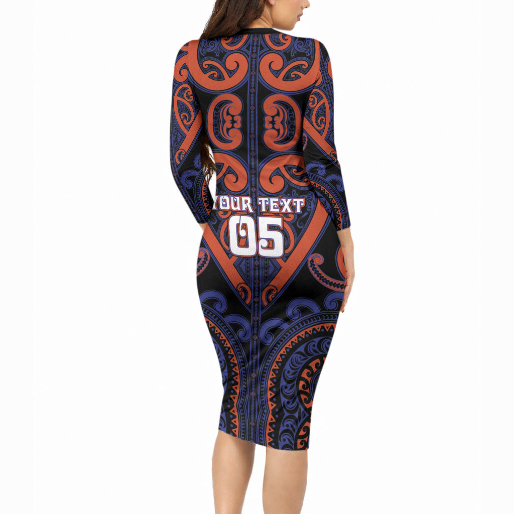 Custom Aotearoa Whakatohea Long Sleeve Bodycon Dress Maori Tribal Pattern