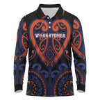 Custom Aotearoa Whakatohea Long Sleeve Polo Shirt Maori Tribal Pattern