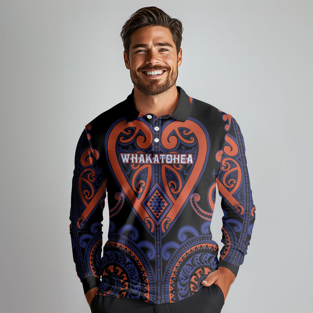 Custom Aotearoa Whakatohea Long Sleeve Polo Shirt Maori Tribal Pattern