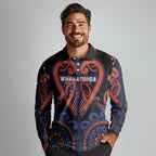 Custom Aotearoa Whakatohea Long Sleeve Polo Shirt Maori Tribal Pattern