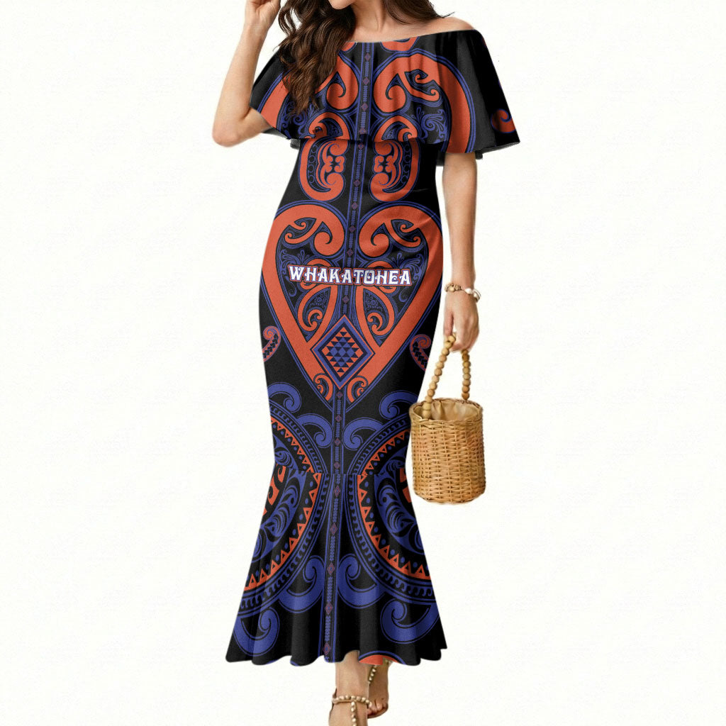 Custom Aotearoa Whakatohea Mermaid Dress Maori Tribal Pattern