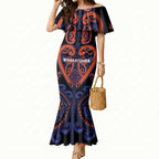 Custom Aotearoa Whakatohea Mermaid Dress Maori Tribal Pattern