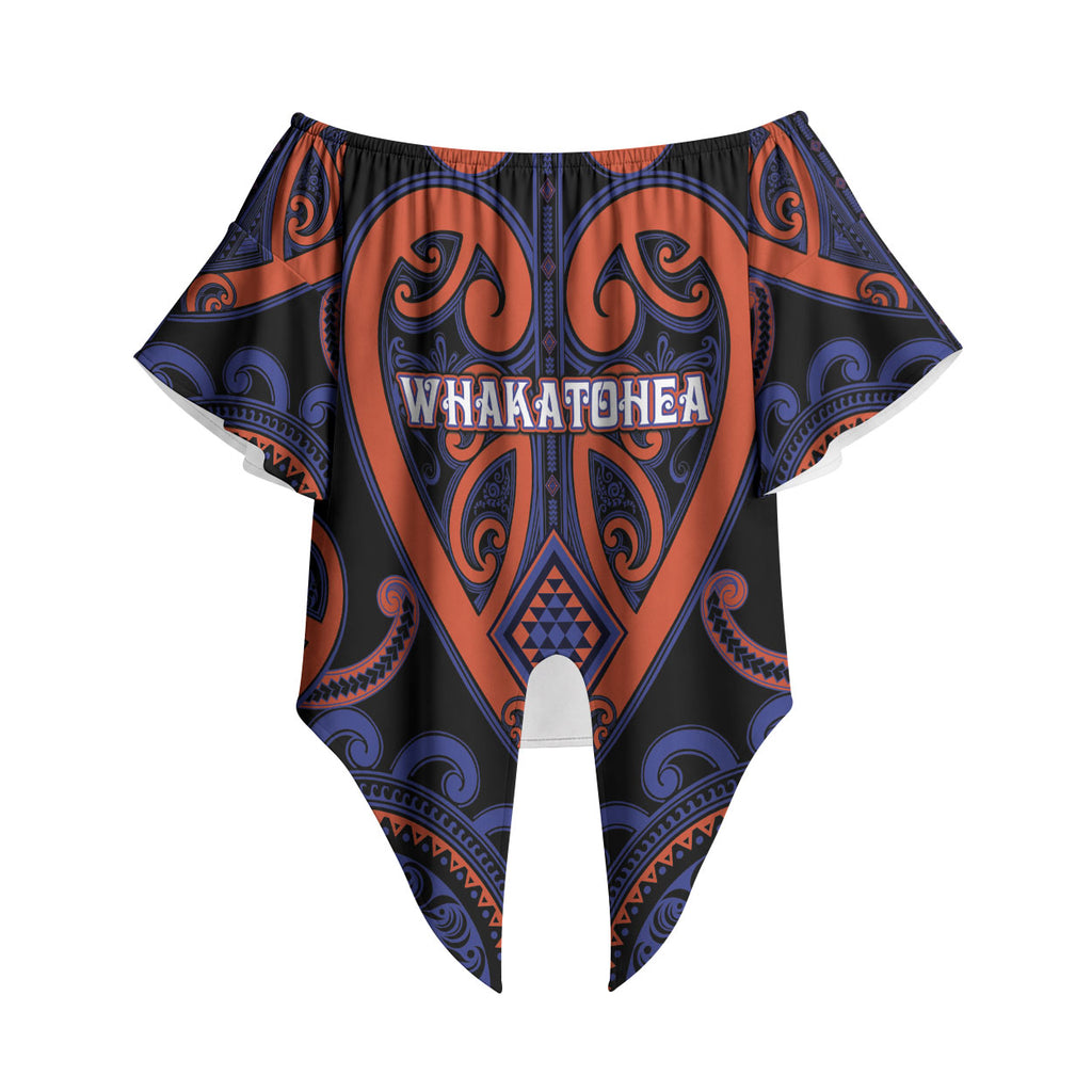 Custom Aotearoa Whakatohea Off Shoulder Wrap Waist Top Maori Tribal Pattern