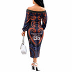 Custom Aotearoa Whakatohea Off The Shoulder Long Sleeve Dress Maori Tribal Pattern