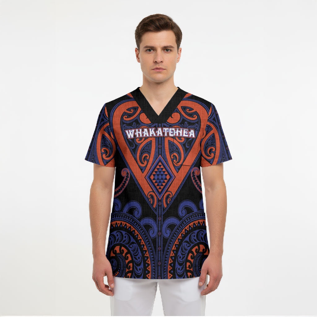 Custom Aotearoa Whakatohea Scrub Top Maori Tribal Pattern